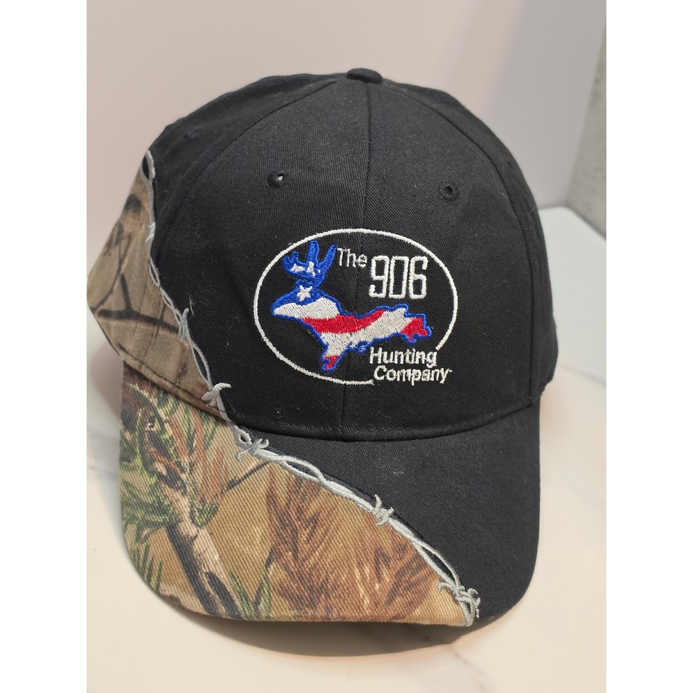 Kati The 906 Hunting Company Michigan UP Camo Barbed Wire Black Hat Cap Mens